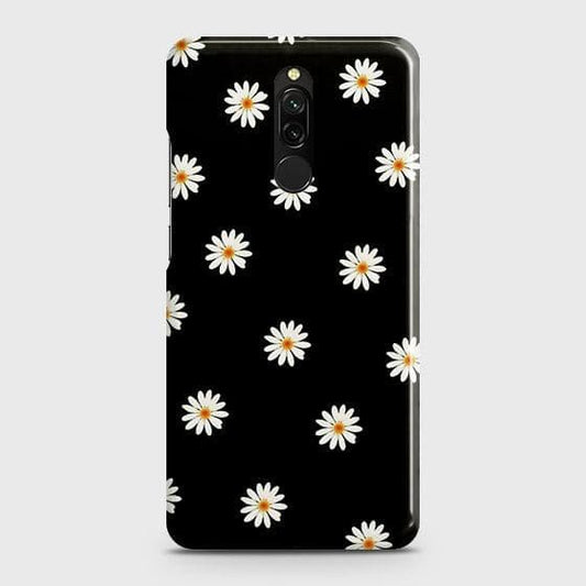 Xiaomi Redmi 8 Cover - Matte Finish - White Bloom Flowers with Black Background Printed Hard Case with Life Time Colors Guarantee