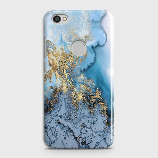 Xiaomi Redmi Note 5A Prime Cover - Trendy Golden & Blue Ocean Marble Printed Hard Case with Life Time Colors Guarantee