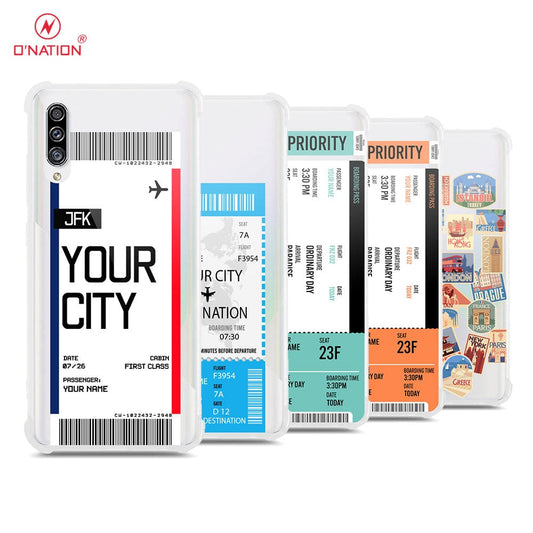 Samsung Galaxy A30s Cover - Personalised Boarding Pass Ticket Series - 5 Designs - Clear Phone Case - Soft Silicon Borders