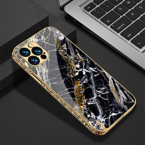 iPhone 12 Pro Cover - Black Marble Series - HQ Ultra Shine Premium Infinity Glass Soft Silicon Borders Casee