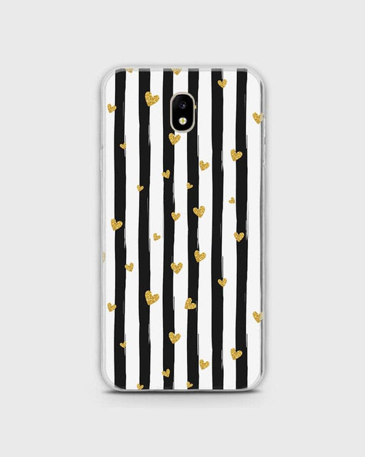 Samsung Galaxy J320 / J3 2016 - Trendy Black & White Lining With Golden Hearts Printed Hard Case With Life Time Colors Guarantee