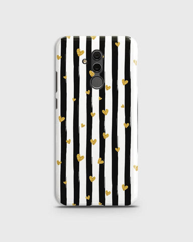 Huawei Mate 20 Lite - Trendy Black & White Lining With Golden Hearts Printed Hard Case With Life Time Colors Guarantee