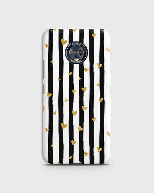 Motorola Moto G6 Plus  - Trendy Black & White Lining With Golden Hearts Printed Hard Case With Life Time Colors Guarantee