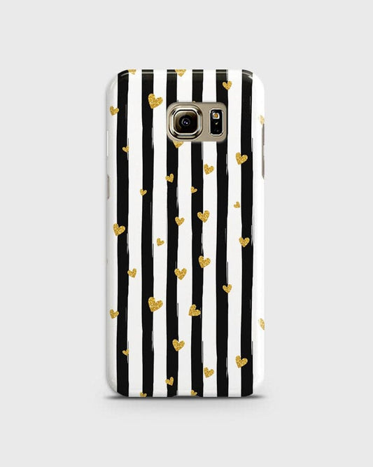 Samsung Galaxy Note 7 - Trendy Black & White Lining With Golden Hearts Printed Hard Case With Life Time Colors Guarantee b67