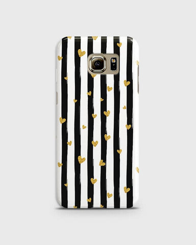Samsung Galaxy Note 7 - Trendy Black & White Lining With Golden Hearts Printed Hard Case With Life Time Colors Guarantee ( fast Delivery )