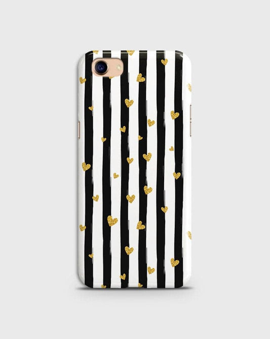 Oppo A83  - Trendy Black & White Lining With Golden Hearts Printed Hard Case With Life Time Colors Guarantee