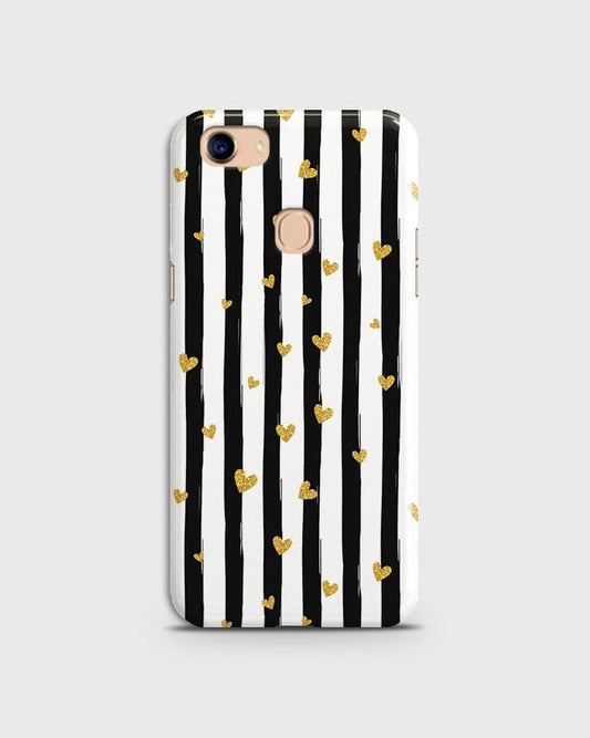 Oppo F5 / F5 Youth - Trendy Black & White Lining With Golden Hearts Printed Hard Case With Life Time Colors Guarantee