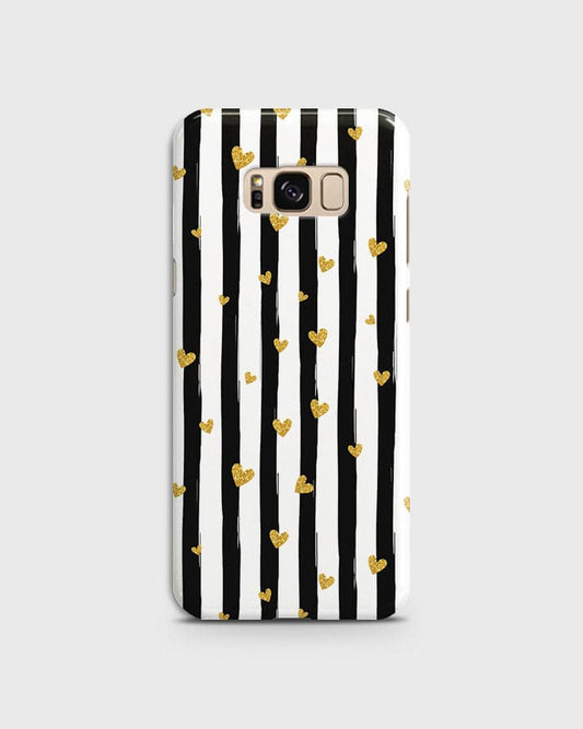 Samsung Galaxy S8 - Trendy Black & White Lining With Golden Hearts Printed Hard Case With Life Time Colors Guarantee