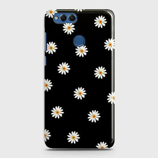 Huawei Honor 7X Cover - Matte Finish - White Bloom Flowers with Black Background Printed Hard Case With Life Time Colors Guarantee