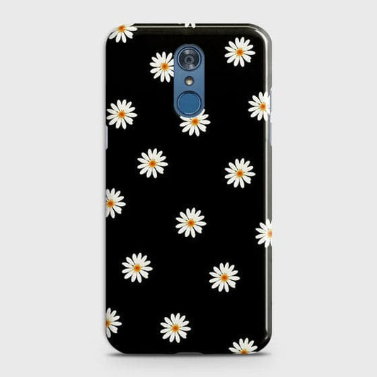 LG Q7 Cover - Matte Finish - White Bloom Flowers with Black Background Printed Hard Case With Life Time Colors Guarantee
