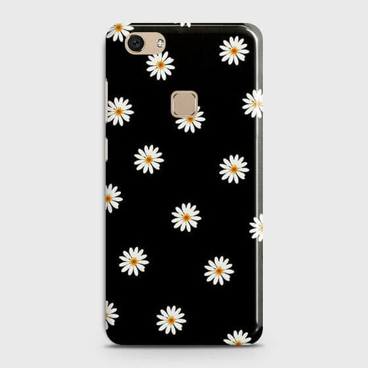 Vivo V7 Cover - Matte Finish - White Bloom Flowers with Black Background Printed Hard Case With Life Time Colors Guarantee