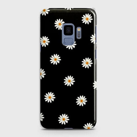Samsung Galaxy S9 Cover - White Bloom Flowers with Black Background Printed Hard Case With Life Time Colors Guarantee