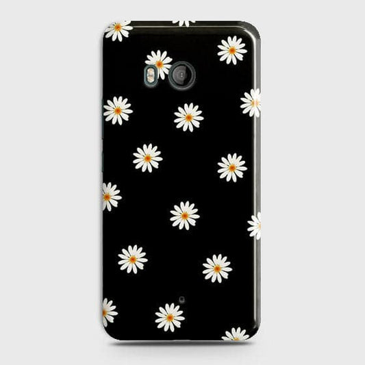 HTC U11 Cover - Matte Finish - White Bloom Flowers with Black Background Printed Hard Case With Life Time Colors Guarantee