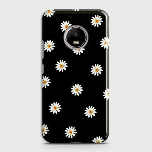 Motorola E4 Plus Cover - Matte Finish - White Bloom Flowers with Black Background Printed Hard Case With Life Time Colors Guarantee
