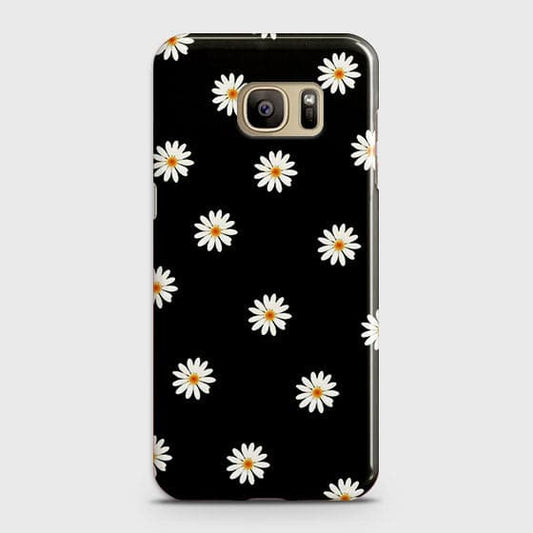 Samsung Galaxy S7 Edge Cover - White Bloom Flowers with Black Background Printed Hard Case With Life Time Colors Guarantee