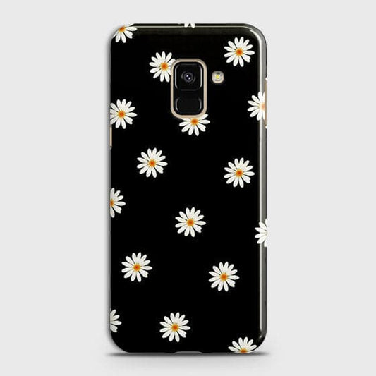 Samsung A8 2018 Cover - Matte Finish - White Bloom Flowers with Black Background Printed Hard Case With Life Time Colors Guarantee