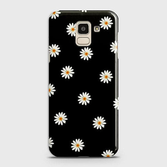 Samsung J6 2018 Cover - Matte Finish - White Bloom Flowers with Black Background Printed Hard Case With Life Time Colors Guarantee ( Fast Delivery )