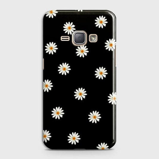 Samsung Galaxy J1 2016 / J120 Cover - Matte Finish - White Bloom Flowers with Black Background Printed Hard Case With Life Time Colors Guarantee