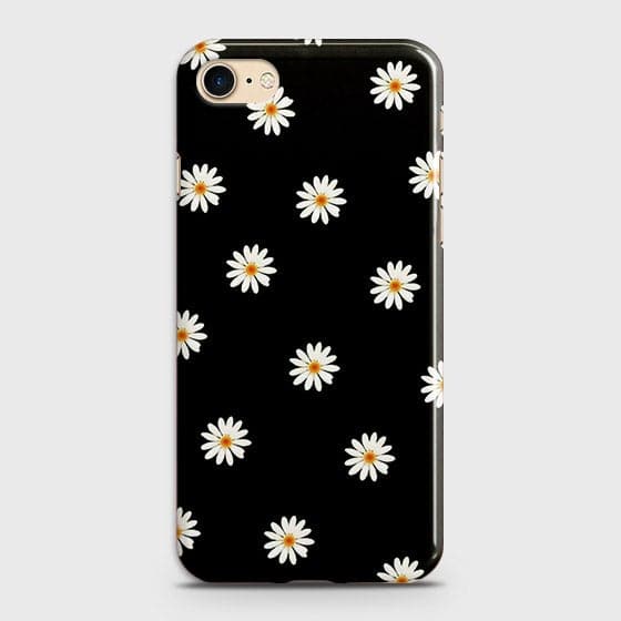 iPhone 7 & iPhone 8 Cover - White Bloom Flowers with Black Background Printed Hard Case With Life Time Colors Guarantee