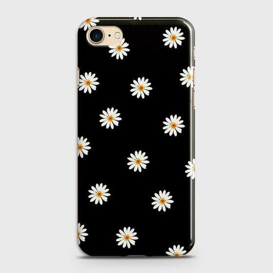 iPhone 7 & iPhone 8 Cover - White Bloom Flowers with Black Background Printed Hard Case With Life Time Colors Guarantee