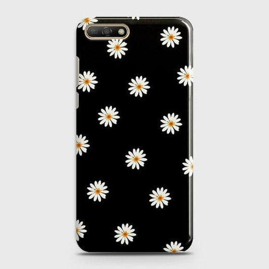 Huawei Y6 2018 Cover - Matte Finish - White Bloom Flowers with Black Background Printed Hard Case With Life Time Colors Guarantee