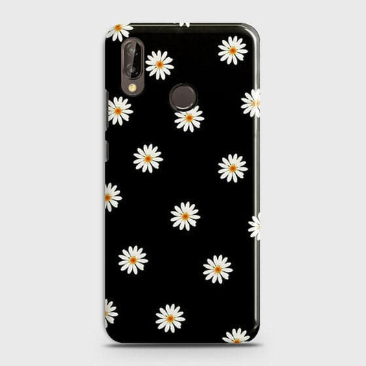 Huawei P20 Lite Cover - Matte Finish - White Bloom Flowers with Black Background Printed Hard Case With Life Time Colors Guarantee b65