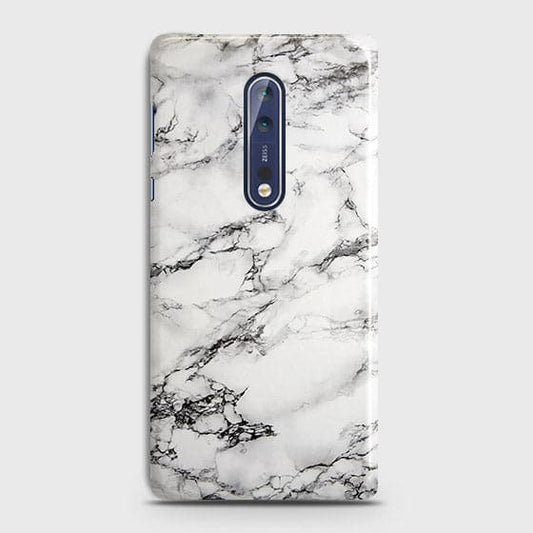 Nokia 8 Cover - Matte Finish - Trendy Mysterious White Marble Printed Hard Case with Life Time Colors Guarantee
