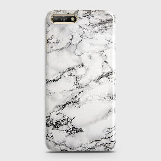 Huawei Y6 2018 Cover - Matte Finish - Trendy Mysterious White Marble Printed Hard Case with Life Time Colors Guarantee