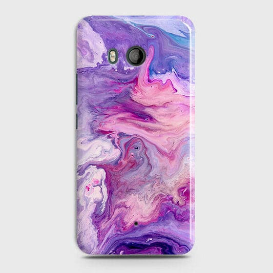 HTC U11 Cover - Chic Blue Liquid Marble Printed Hard Case with Life Time Colour Guarantee B (31) 1