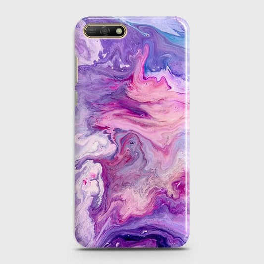 Huawei Y6 2018 Cover - Chic Blue Liquid Marble Printed Hard Case with Life Time Colour Guarantee