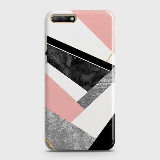 Huawei Y6 2018 Cover - Geometric Luxe Marble Trendy Printed Hard Case With Life Time Colour Guarantee