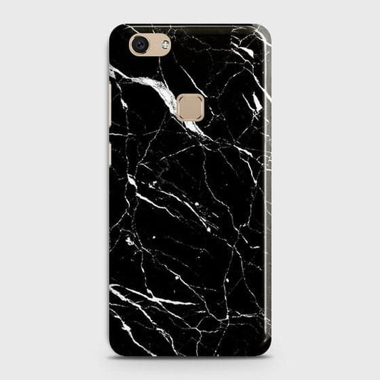 Vivo V7 Cover - Matte Finish - Trendy Black Marble Printed Hard Case With Life Time Guarantee