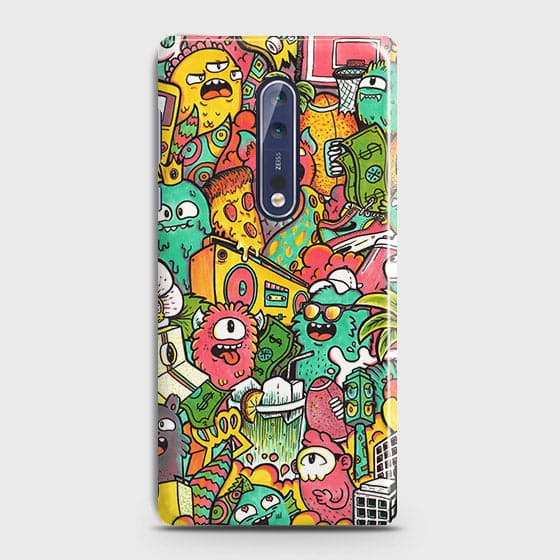 Nokia 8 Cover - Matte Finish - Candy Colors Trendy Sticker Collage Printed Hard Case With Life Time Guarantee