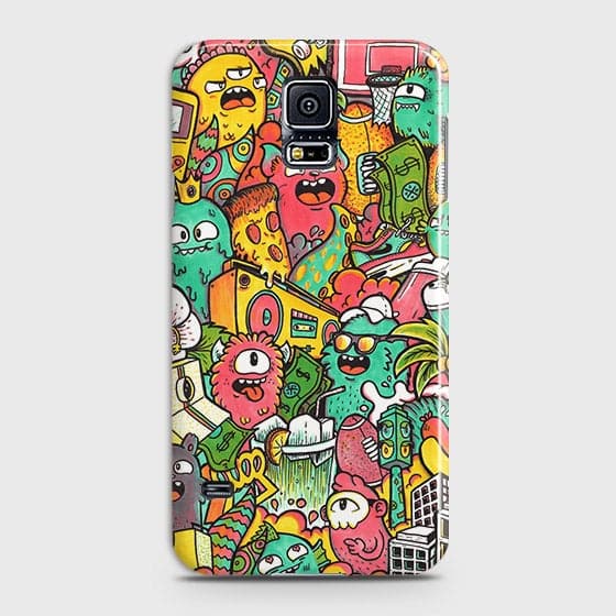 Samsung Galaxy S5 Cover - Matte Finish - Candy Colors Trendy Sticker Collage Printed Hard Case With Life Time Guarantee