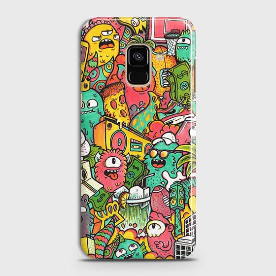 Samsung A8 Plus 2018 Cover - Matte Finish - Candy Colors Trendy Sticker Collage Printed Hard Case With Life Time Guarantee