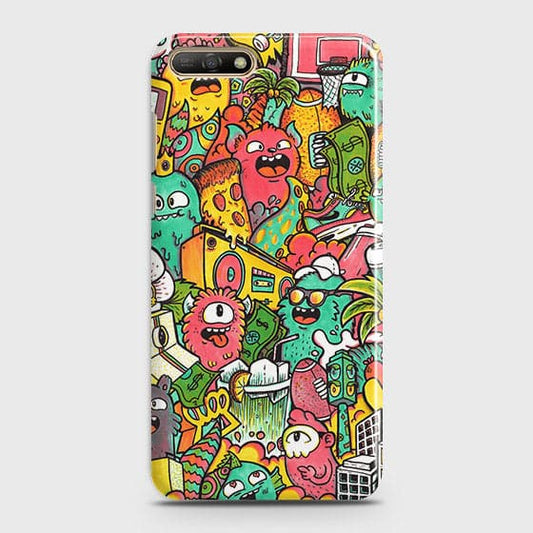 Huawei Y6 2018 Cover - Matte Finish - Candy Colors Trendy Sticker Collage Printed Hard Case With Life Time Guarantee