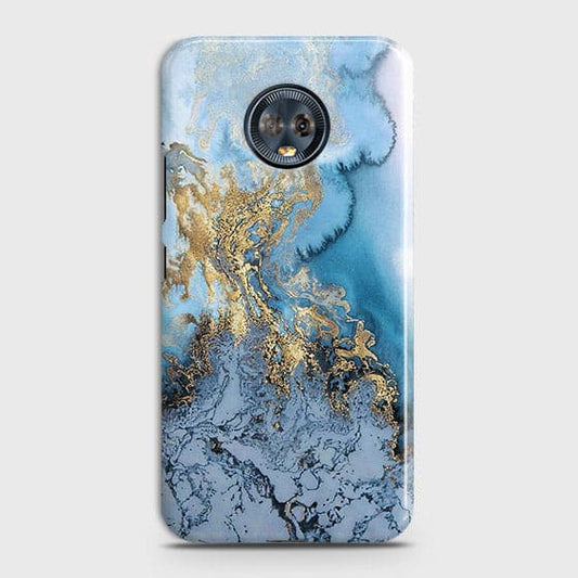 Motorola Moto G6 Plus - Trendy Golden & Blue Ocean Marble Printed Hard Case with Life Time Colors Guarantee ( Fast Delivery )