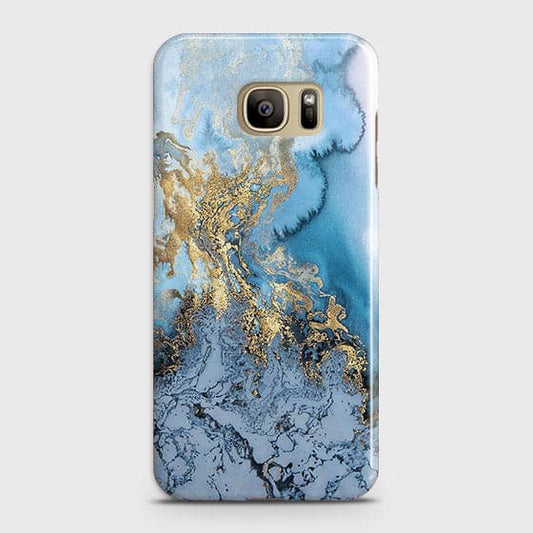 Samsung Galaxy S7 Edge - Trendy Golden & Blue Ocean Marble Printed Hard Case with Life Time Colors Guarantee - OrderNation