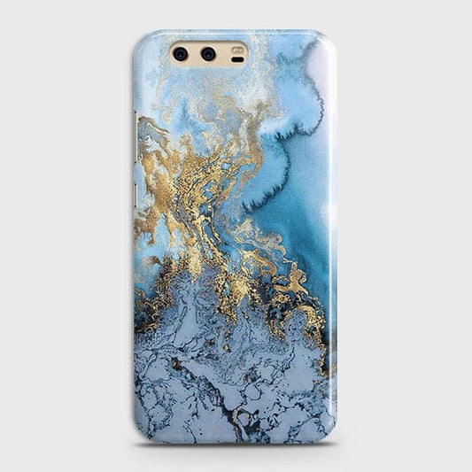 Huawei P10 - Trendy Golden & Blue Ocean Marble Printed Hard Case with Life Time Colors Guarantee - OrderNation