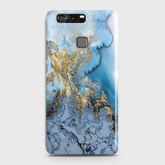 Huawei P9- Trendy Golden & Blue Ocean Marble Printed Hard Case with Life Time Colors Guarantee - OrderNation