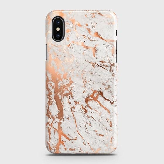 iPhone XS Cover In Chic Rose Gold Chrome Style Printed Hard Case