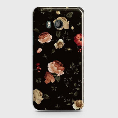 HTC U11 Cover - Matte Finish - Dark Rose Vintage Flowers Printed Hard Case with Life Time Colors Guarantee