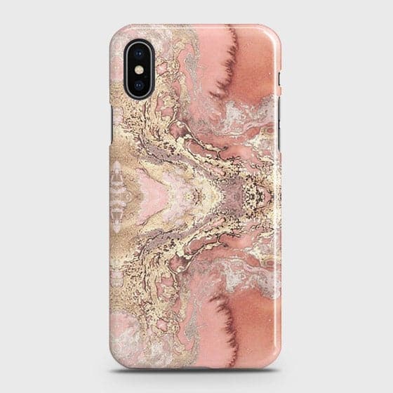 iPhone XS Max Cover - Trendy Chic Rose Gold Marble Printed Hard Case with Life Time Colors Guarantee