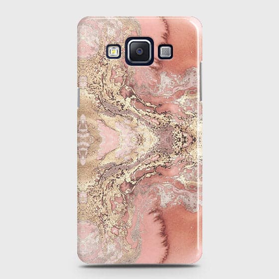 Samsung Galaxy E5 Cover - Trendy Chic Rose Gold Marble Printed Hard Case with Life Time Colors Guarantee