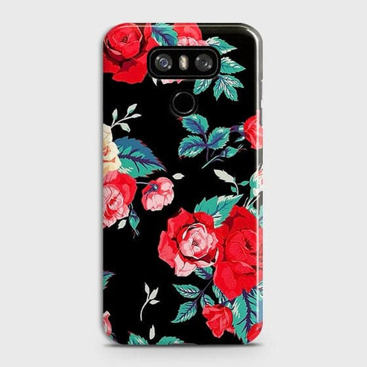 LG G6 Cover - Luxury Vintage Red Flowers Printed Hard Case with Life Time Colors Guarantee (Fast Delivery)