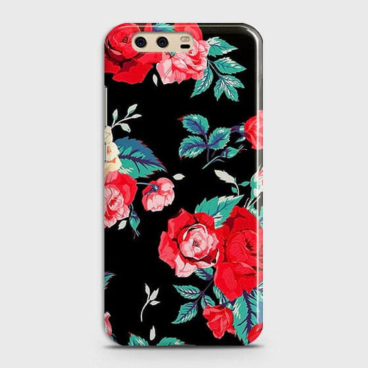 Huawei P10 Cover - Luxury Vintage Red Flowers Printed Hard Case with Life Time Colors Guarantee