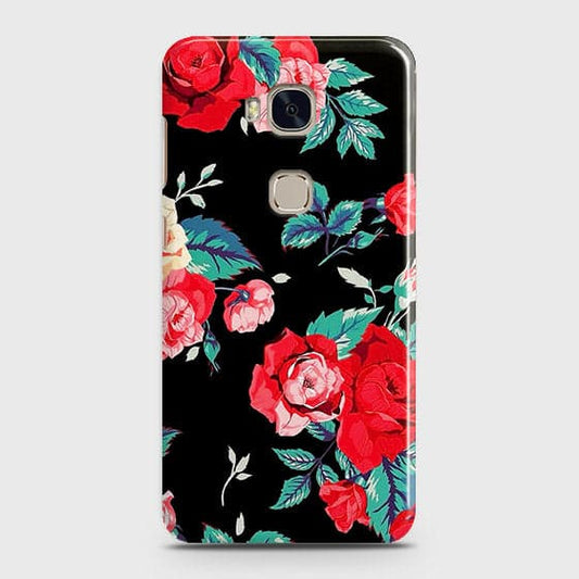 Huawei Honor 5X Cover - Luxury Vintage Red Flowers Printed Hard Case with Life Time Colors Guarantee