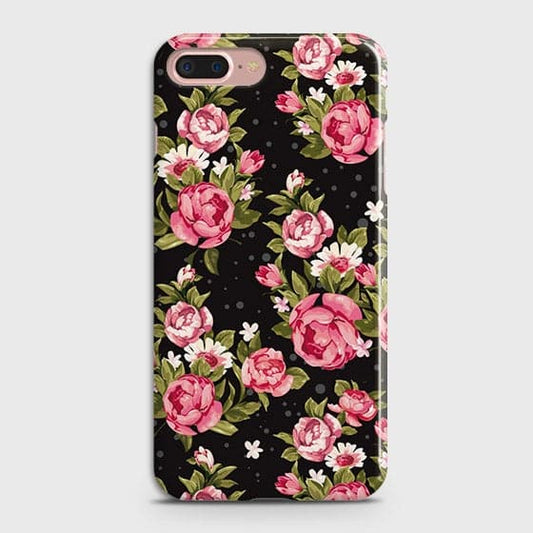 iPhone 7 Plus & iPhone 8 Plus Cover - Trendy Pink Rose Vintage Flowers Printed Hard Case with Life Time Colors Guarantee