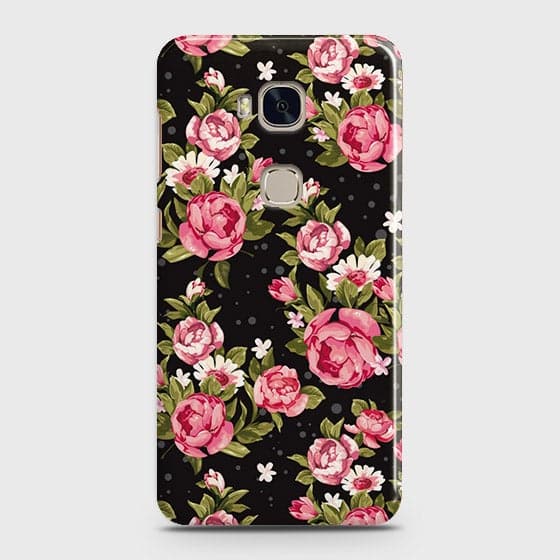 Huawei Honor 5X Cover - Trendy Pink Rose Vintage Flowers Printed Hard Case with Life Time Colors Guarantee