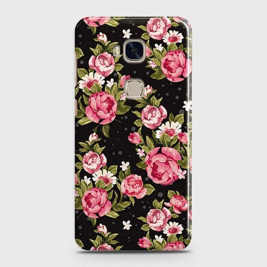 Huawei Honor 5X Cover - Trendy Pink Rose Vintage Flowers Printed Hard Case with Life Time Colors Guarantee